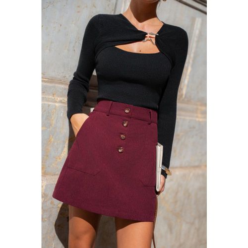 Jupe courte rouge à taille élastique et poches - CUPSHE - Modalova