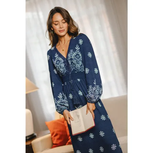 Robe longue fleurie à col V et manches longues - CUPSHE - Modalova