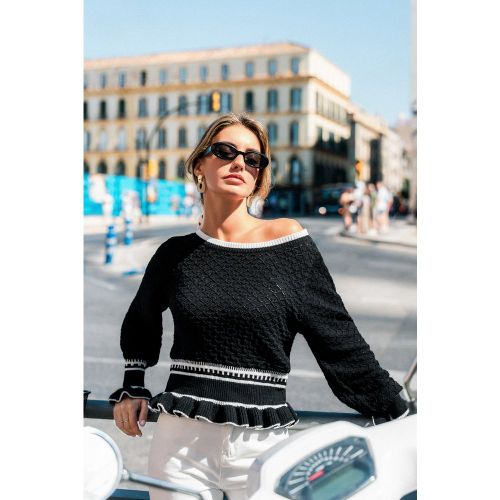 Pull en tricot à col bateau et bordure volantée - CUPSHE - Modalova