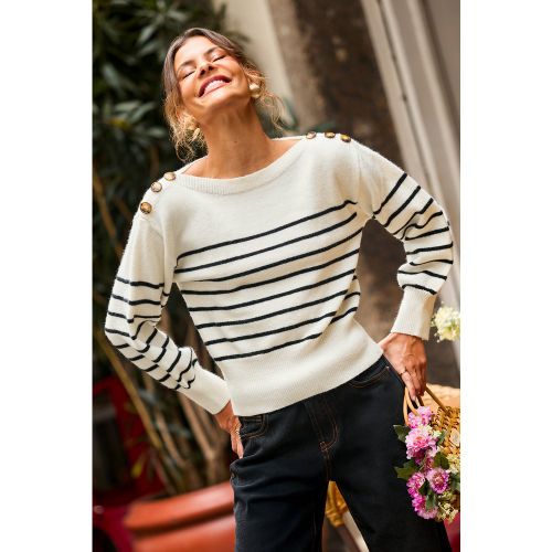 Pull rayé en tricot à col bateau et manches longues - CUPSHE - Modalova