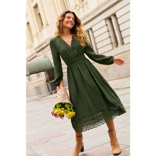 Robe longue à col V et manches longues - CUPSHE - Modalova