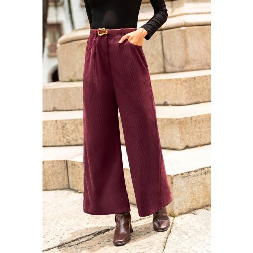 Pantalon rouge à boucles de ceintures et jambe droite - CUPSHE - Modalova
