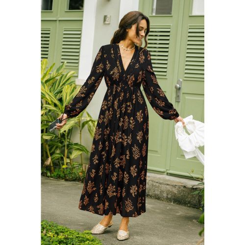 Robe longue florale à col V et manches longues - CUPSHE - Modalova