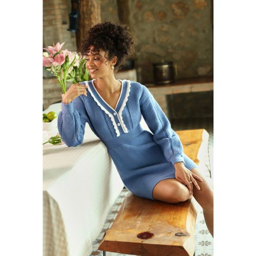 Robe pull courte à col V et manches longues - CUPSHE - Modalova