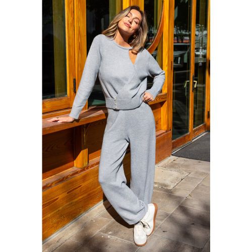 Pantalon gris en tricot à jambe lâche - CUPSHE - Modalova
