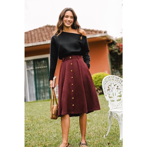 Jupe midi bordeaux tissée à boutonnage devant - CUPSHE - Modalova