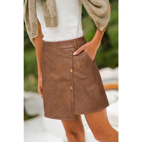 Jupe courte marro à taille asymétrique et détail bouton - CUPSHE - Modalova