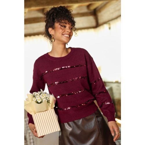 Pull en tricot à sequins et col rond - CUPSHE - Modalova