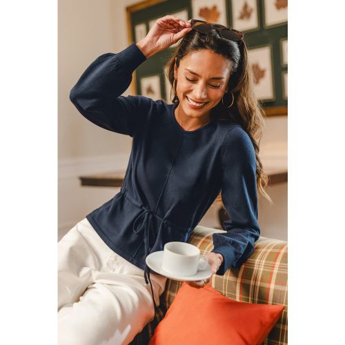 Pull bleu en mélange de rayonne à col rond et cordon - CUPSHE - Modalova
