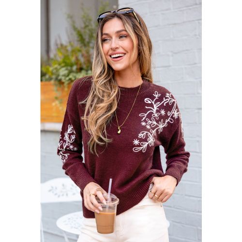 Pull fleuri en tricot à col rond et manches longues - CUPSHE - Modalova
