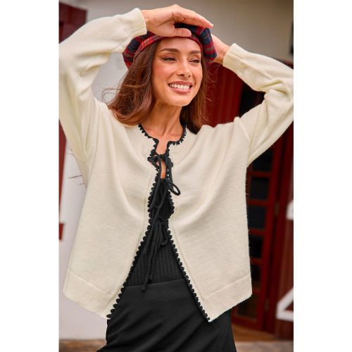 Cardigan en tricot à col rond et liens à nouer devant - CUPSHE - Modalova