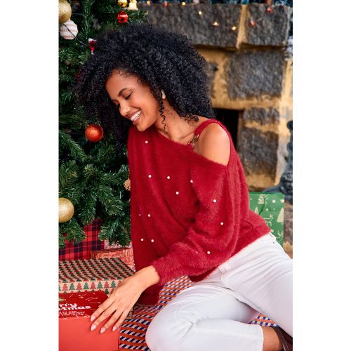 Pull duveteux en tricot à col asymétrique - CUPSHE - Modalova