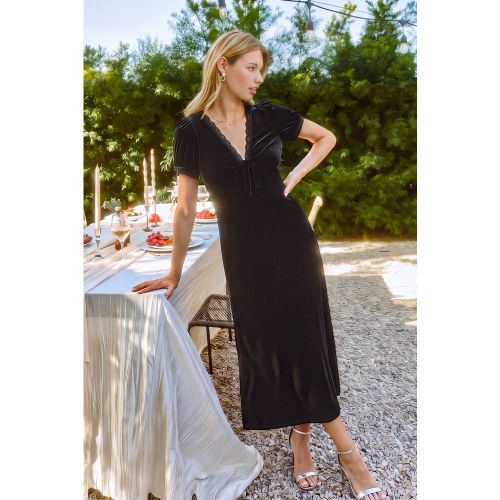 Robe longue en tricot à col V et bordure en dentelle - CUPSHE - Modalova