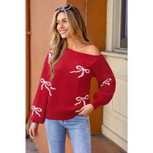 Pull à nœuds en tricot à col asymétrique manches longues - CUPSHE - Modalova