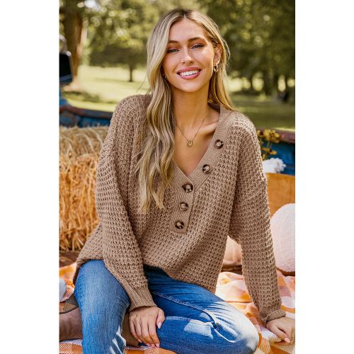 Pull henley à col en V et manches longues - CUPSHE - Modalova