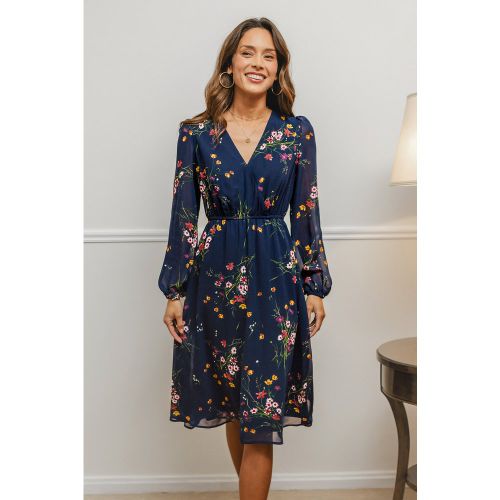 Robe midi fleurie à col surplis et manches longues - CUPSHE - Modalova