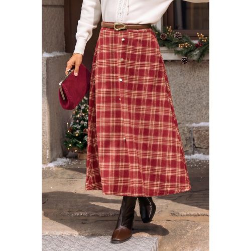 Jupe longue à carreaux avec taille élastique et poches - CUPSHE - Modalova