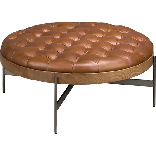 Table basse ronde en cuir et acier - Angel Cerdà - Modalova