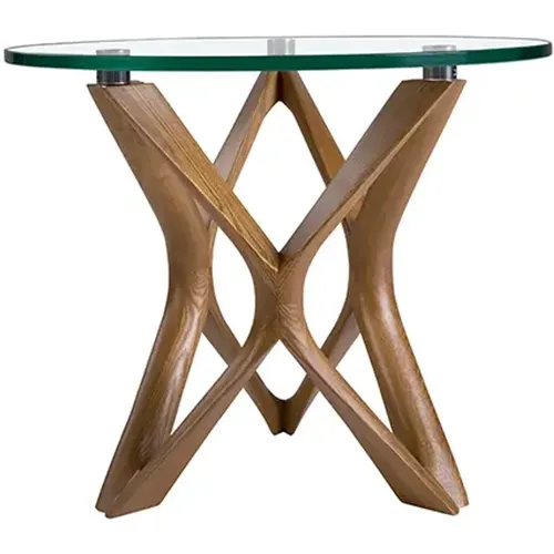 Table d'angle ronde en verre trempé et noyer - Angel Cerdà - Modalova