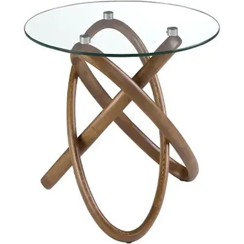 Table d'angle ronde en verre trempé et noyer - Angel Cerdà - Modalova