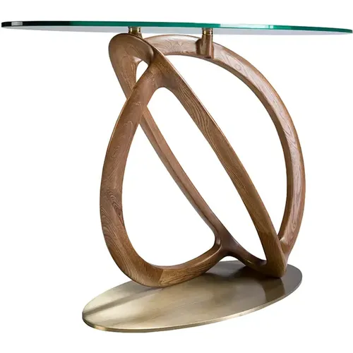 Table console ovale en verre trempé et noyer - Angel Cerdà - Modalova
