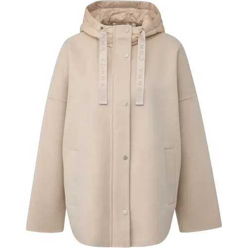 Cape boutonnée capuche en laine - comma - Modalova