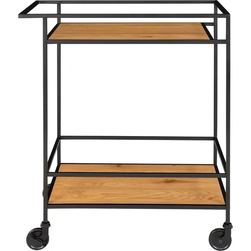 Chariot de bar avec 2 étagères aspect chêne avec pieds noirs Vita - House Nordic - Modalova