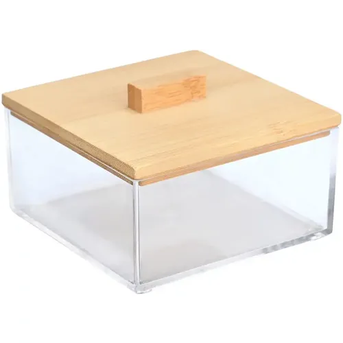 Boîte de rangement carrée avec couvercle en bamboo - Homely - Modalova