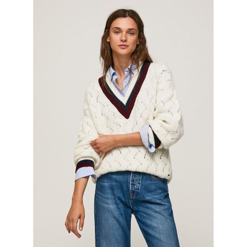 Pull maille ajourée, col V - Pepe Jeans - Modalova