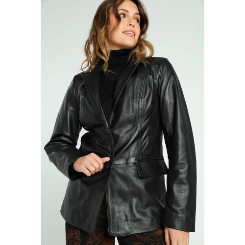 Blazer mi-long en cuir avec boutons - CASSIS - Modalova