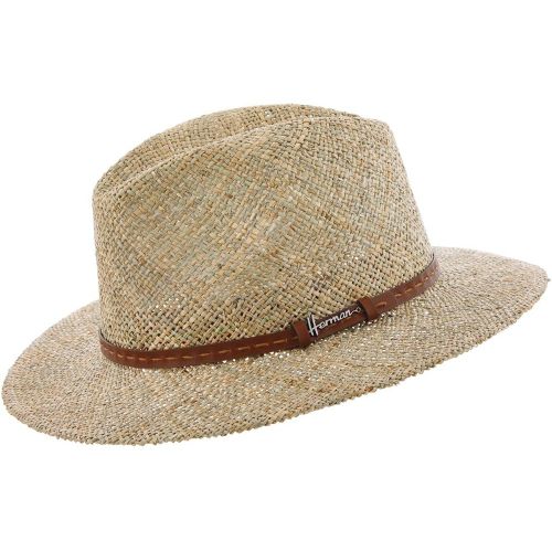 Chapeau en paille de jonc de mer grand bord droit avec ceinture en faux cuir GRINGO - HERMAN - Modalova
