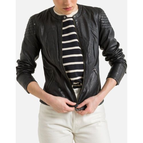 Blouson zippé en cuir agneau - Naf Naf - Modalova
