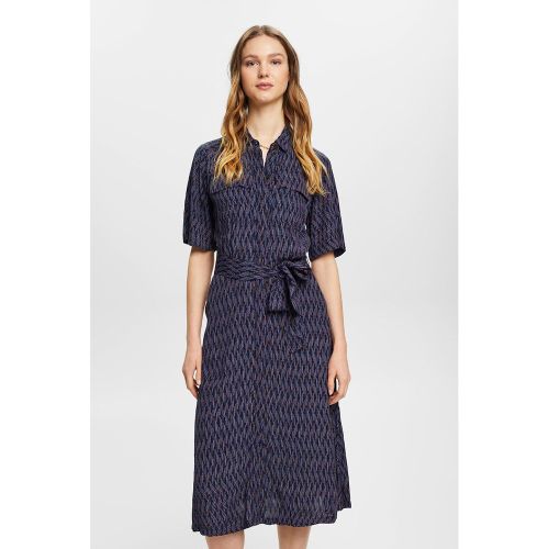 Robe ceinturée manches courtes col chemisier - Esprit - Modalova