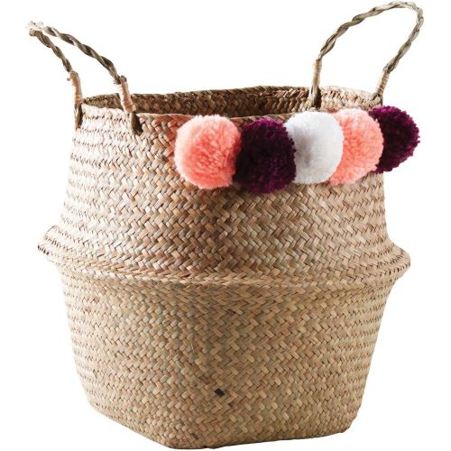 Panier rond en jonc naturel avec pompons Ponpons - AUBRY GASPARD - Modalova