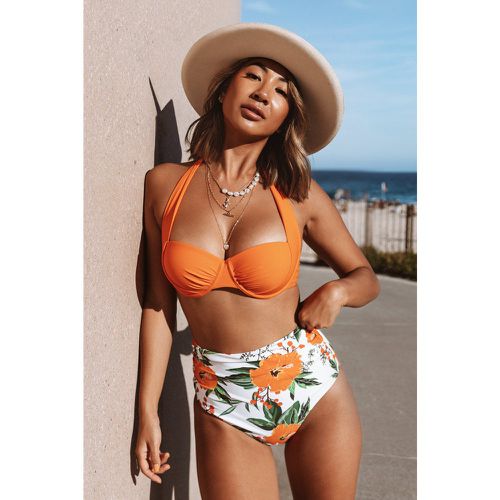 Bas de bikini taille haute froncé floral orange - CUPSHE - Modalova