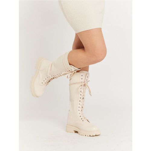 Bottes chaussettes bi matière à lacets | Taille: 40 | Couleur: - My Store - Modalova