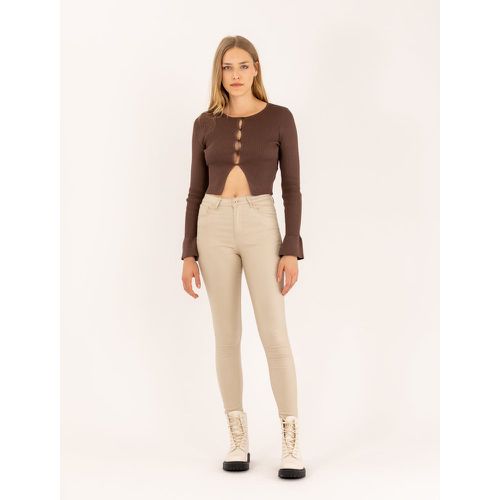 Pantalon skinny taille haute à bouton effet cuir | Couleur: | Taille: XS - Naumy - Modalova