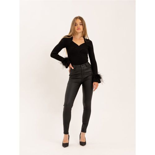 Pantalon skinny taille haute à bouton effet cuir | Couleur: | Taille: XS - Naumy - Modalova