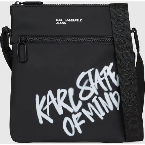 Sac À Bandoulière Plat En Tissu Enduit Avec Citation Karl, , , Taille: One Size - KL Jeans - Modalova
