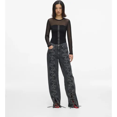 Jean Décontracté Taille Mi-haute À Lacets, , Noir Délavé À La Pierre, Taille: 2430 - KL Jeans - Modalova