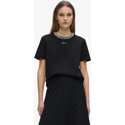 T-shirt À Col Rond Orné De Perles Fantaisie, , , Taille: Xs - Karl Lagerfeld - Modalova