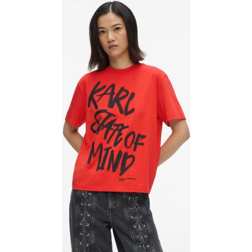 T-shirt À Coupe Droite Avec Citation Karl, , Rouge À Haut Risque, Taille: Xs - KL Jeans - Modalova