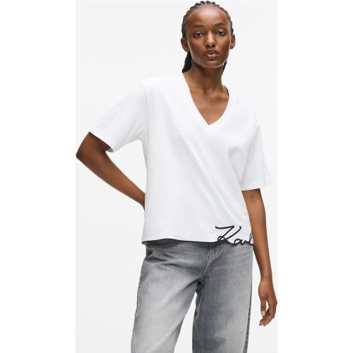 T-shirt À Col V Avec Ourlet Signature, , , Taille: Xs - Karl Lagerfeld - Modalova