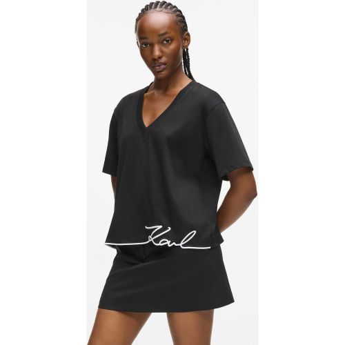 T-shirt À Col V Avec Ourlet Signature, , , Taille: Xs - Karl Lagerfeld - Modalova
