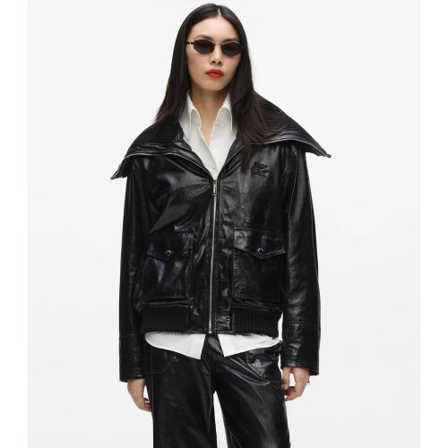 Veste En Cuir À Col En Maille, , , Taille: 38 - Karl Lagerfeld - Modalova