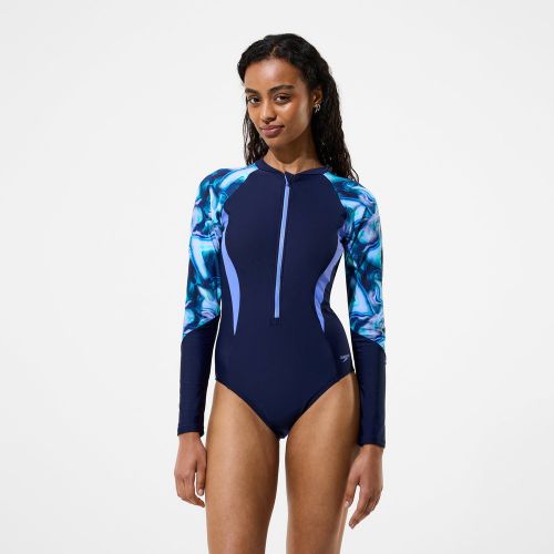 Monopièce modern Coverage Printed à manches longuess - Bleu marine - XXS - Speedo - Modalova