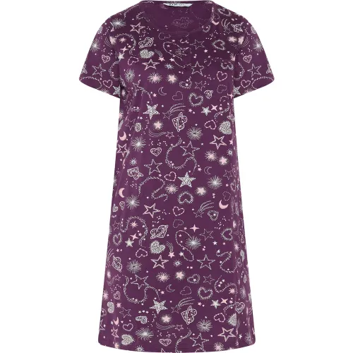 Chemise De Nuit Violette À Motif Céleste Avec Patte De Boutonnage Size 50-52 - Yours - Modalova