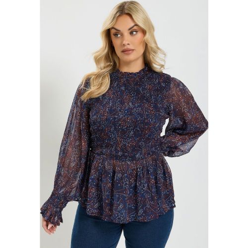 Top Smocké Devant Bleu Marine À Imprimé Cachemire Size 44 - Yours - Modalova