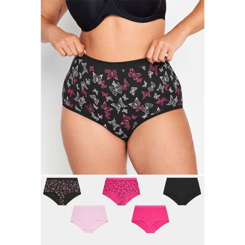 Pack Curve Black & Pink Butterfly Print Full Briefs - Yours - Modalova