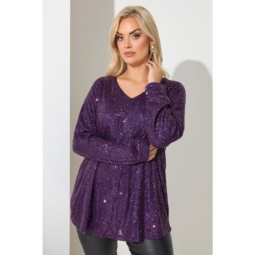 Top Violet À Sequins Manches Longues En Ballons Size 46 - Yours London - Modalova